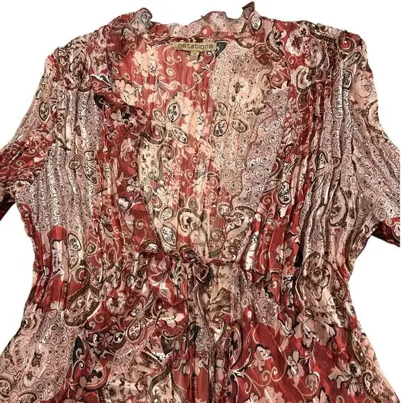 Vtg Notations Womens Sz XL Y2K Scarf Print Babydoll Fairy Top Sheer Layering Tie - Picture 6 of 15